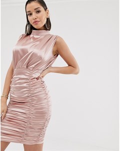 Розовое атласное платье мини со сборками Katchme Katch me