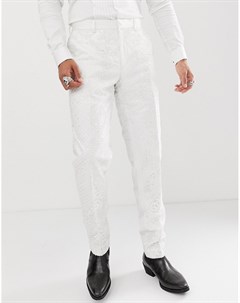 Облегающие брюки для смокинга из белого сатина с пайетками и кружевом Asos edition