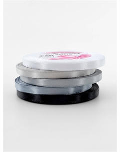 Атласная лента, набор 5 шт., 6 мм, 23±1 м, серая, черная Арт узор