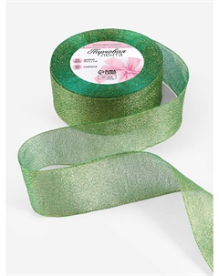 Лента парчовая, 40 мм, 23±1 м, зеленая №032 Арт узор