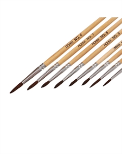 Набор кистей для рисования, пони - синтетика, 8 штук: №1, 2, 3, 4, 5, 6, 7, 8,, круглые, деревянная ручка, международный размер Calligrata