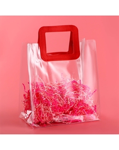 Пакет подарочный из пвх, прозрачный, красные ручки, 25×28×15 см Upak land