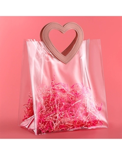 Пакет подарочный из пвх, прозрачный, розовые ручки, 25×28×15 см Upak land