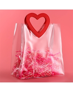 Пакет подарочный из пвх, прозрачный, красные ручки, 25×28×15 см Upak land