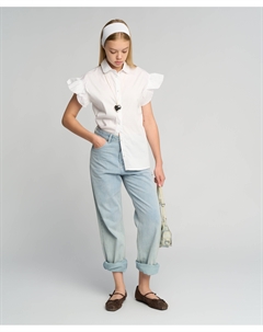 Блузка с короткими рукавами-бабочками белая Button blue