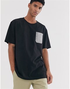 Черная oversize футболка с карманом в клетку Brooklyn Supply Co Brooklyn supply co.