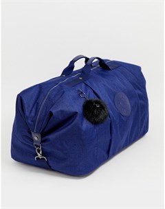 Синяя большая сумка с черной пушистой подвеской Kipling