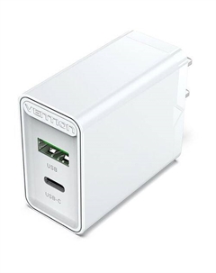 Сетевое зарядное устройство VENTION FBBW0-EU, USB-A, USB-C, 20Вт, 3A, белый Vention