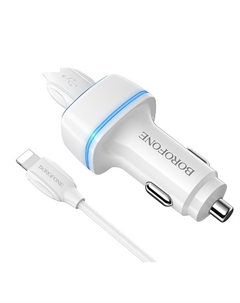 Зарядное устройство Borofone BZ14, 2USB, 2.4A, с LED-индикацией для Lightning 8-pin, белый