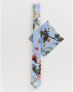 Синий галстук бабочка и платок паше с цветочным принтом wedding Asos design