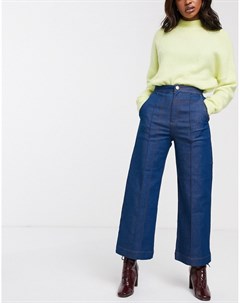 Синие укороченные джинсы в стиле 70 х с контрастными строчками Asos white