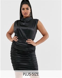 Черное атласное платье мини с присборенной отделкой Katchme Plus Katch me plus