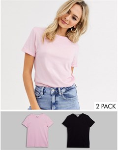 2 футболки розового и черного цвета с отворотами на рукавах New look