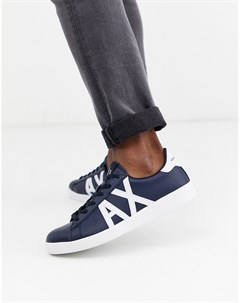 Темно синие кожаные кроссовки с логотипом Armani exchange