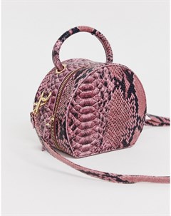 Бордовая круглая сумка через плечо со змеиным принтом Chateau