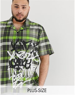 Рубашка в клетку неоново зеленого цвета с принтом в стиле граффити и отложным воротником Jaded london