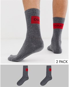 Комплект из 2 пар серых носков с логотипом Hugo