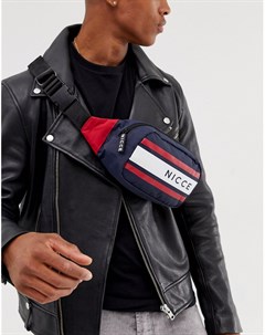 Темно синяя сумка кошелек на пояс с полосками и логотипом Nicce