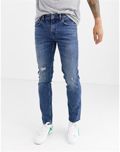 Синие джинсы скинни с рваной отделкой и необработанными краями Cone Mill Denim American classic Asos design