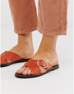Оранжевые кожаные мюли с открытым носком и пряжками Depp