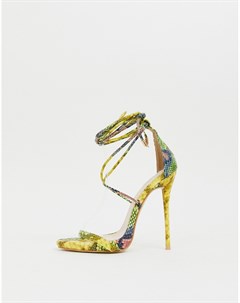 Желтые босоножки на каблуке с завязкой на щиколотке и змеиным принтом Simmi London Shania Simmi shoes
