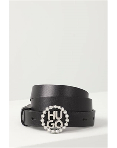 Ремень кожаный с логотипом на пряжке и декором из страз Hugo