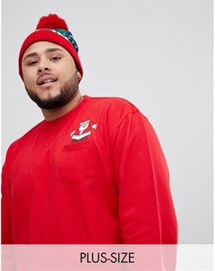 Красный джемпер в новогоднем стиле с карманом и принтом Санты King Size Duke