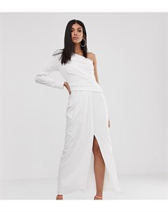 Белое платье макси на одно плечо с высоким разрезом Tfnc tall
