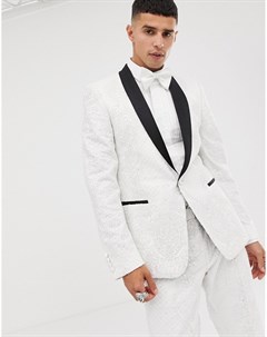 Облегающий пиджак смокинг из белого сатина с пайетками и кружевом Asos edition