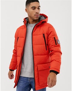 Оранжевая длинная дутая куртка с капюшоном Nicce