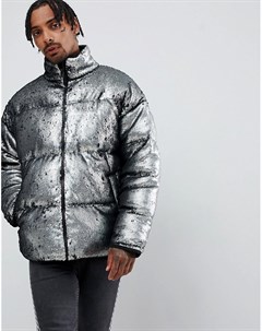 Дутая серебристая куртка с пайетками Asos design
