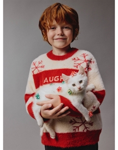 Пушистый джемпер с принтом детский Sela