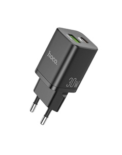 Сетевое зарядное устройство Hoco N13 Bright 30W, 1USB, USB/USB type-C, Quick Charge, PD, 2.4A, черный (6931474747396)