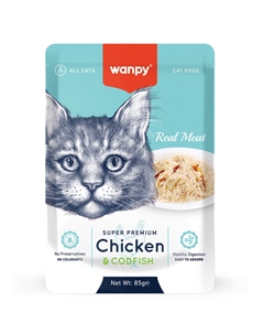 Корм для кошек Cat курица с треской пауч 85г Wanpy