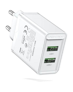 Сетевое зарядное устройство VENTION FBAW0-EU, 2xUSB-A, 18Вт, 5A, белый Vention