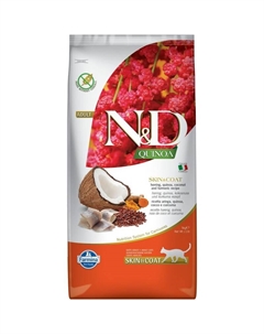 N&D Quinoa Cat Grain Free Skin & Coat Herring сухой беззерновой корм для взрослых кошек для кожи и шерсти с сельдью и киноа - 5 кг Farmina