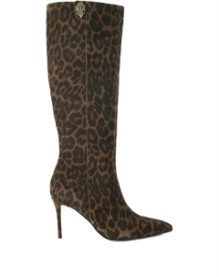 Кожаные сапоги до колена Belgravia с леопардовым принтом, каблук 85 мм, коричневый Kurt geiger london