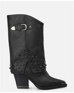 Женские ботильоны на широком каблуке с голенищем и заостренным носком, черный Alma en pena.