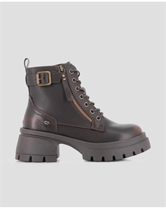 Женские ботинки на рельефной подошве в стиле милитари с декоративной пряжкой и боковой молнией, коричневый Blogger