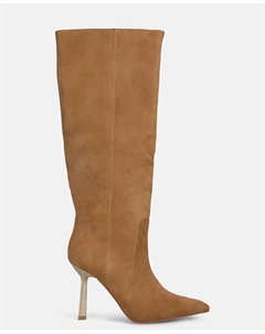 Высокие женские ботинки на каблуке с металлической отделкой, светло-коричневый Alma en pena.