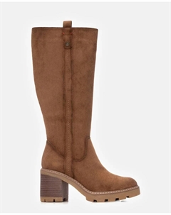 Женские высокие сапоги с широким каблуком и боковой молнией, коричневый Refresh