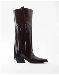 Женские ковбойские сапоги с высоким голенищем и бахромой, шоколадный Mim