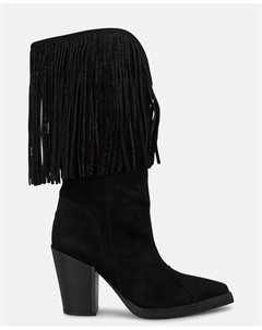 Женские кожаные ботинки на каблуке с бахромой, черный Alma en pena.