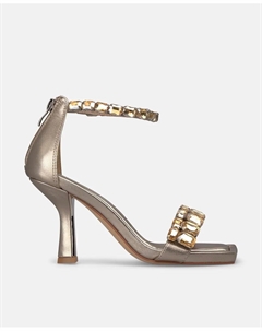 Женские босоножки на каблуке с пряжкой и ремешком с камнями, золотой Alma en pena.