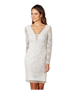 Женское кружевное мини-платье Carla с длинными рукавами и бисером, слоновая кость/кремовый Lara