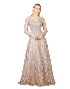 Женское бальное платье с длинными рукавами и V-образным вырезом, фиолетовый Lara