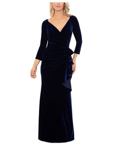 Женское платье с v-образным вырезом, оборками спереди и длинными рукавами, синий Xscape