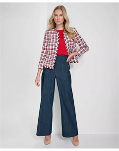 Женская куртка с открытой передней частью, отделкой бахромой, топ без рукавов с отделкой пуговицами и джинсовые брюки в матросском стиле, синий Tommy hilfiger