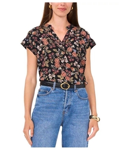 Женская блузка с разрезом и короткими рукавами с цветочным принтом, мультиколор Vince camuto
