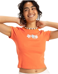 Футболка с короткими рукавами и трафаретным принтом BEACH LOVE, оранжевая, женская Roxy